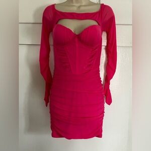 Superdown Pink Ruched Long Sleeve Bodycon Dress